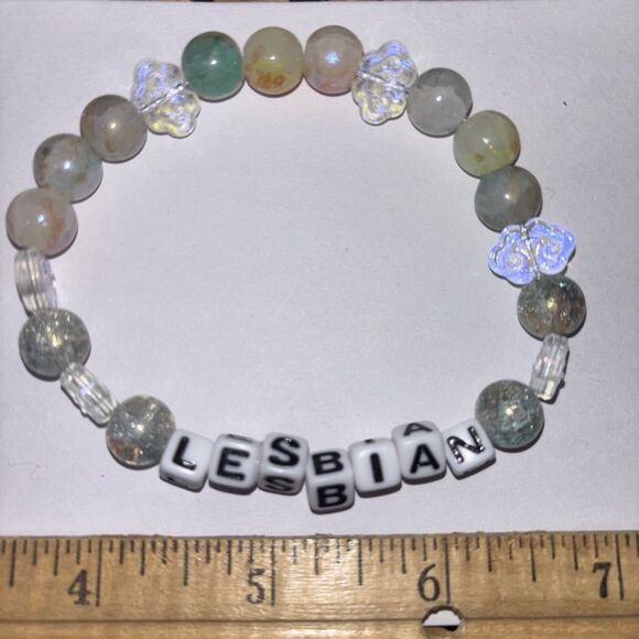 Multicolor “Lesbian” Bracelet Adult Humor Beaded Handmade Naughty Accessories - Picture 4 of 4
